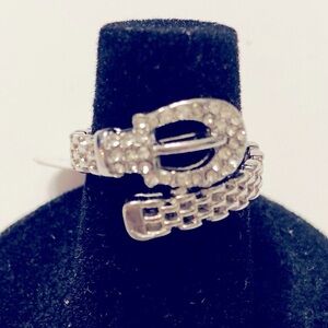 Size 51/2 (16mm) Silvertone Buckle Ring Rhinestone Pave Buckle